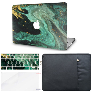 LuvCase MacBook Case  - Marble Collection - Emerald Marble with Sleeve, Keyboard Cover and Screen Protector