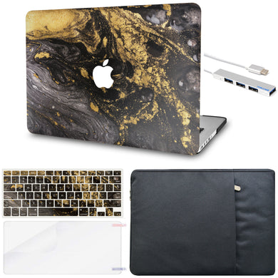 LuvCase MacBook Case  - Marble Collection - Portoro Marble with Sleeve, Keyboard Cover, Screen Protector and USB Hub