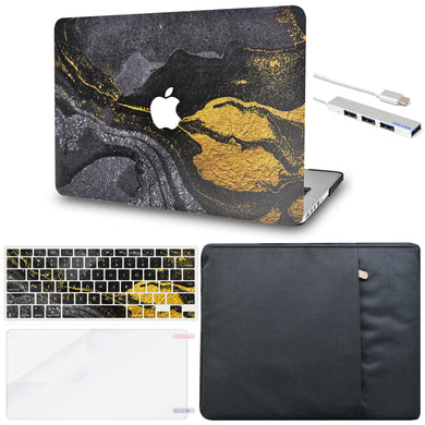 LuvCase Macbook Case - Color Collection - Ink Swirl with Matching Keyboard Cover, Screen Protector ,Sleeve ,USB Hub