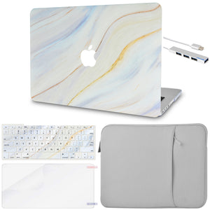LuvCase MacBook Case  - Marble Collection - Pacific Marble with Sleeve, Keyboard Cover, Screen Protector and USB Hub