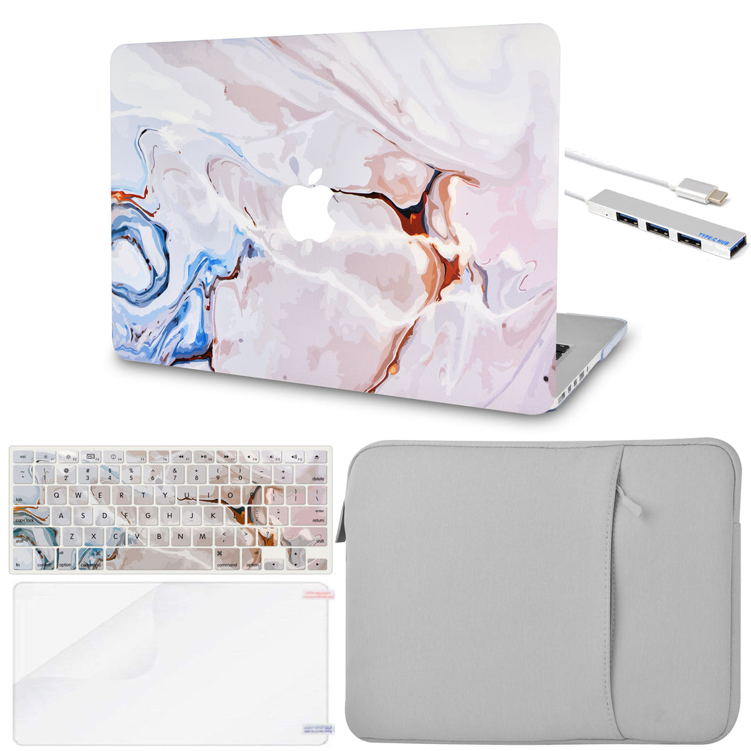 LuvCase Macbook Case - Color Collection - Ivory Swirl with Matching Keyboard Cover, Screen Protector ,Sleeve ,USB Hub