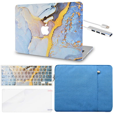 LuvCase Macbook Case - Color Collection - Light Blue Swirl with Matching Keyboard Cover, Screen Protector ,Sleeve ,USB Hub