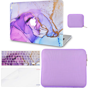 LuvCase Macbook Case - Color Collection - Purple Blue Swirl with Slim Sleeve, Keyboard Cover, Screen Protector and Pouch