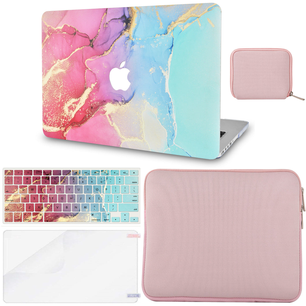 LuvCase Macbook Case  - Color Collection - Red Blue Swirl with Slim Sleeve, Keyboard Cover, Screen Protector and Pouch