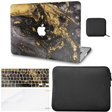 LuvCase MacBook Case - Marble Collection - Portoro Marble with Slim Sleeve, Keyboard Cover, Screen Protector and Pouch