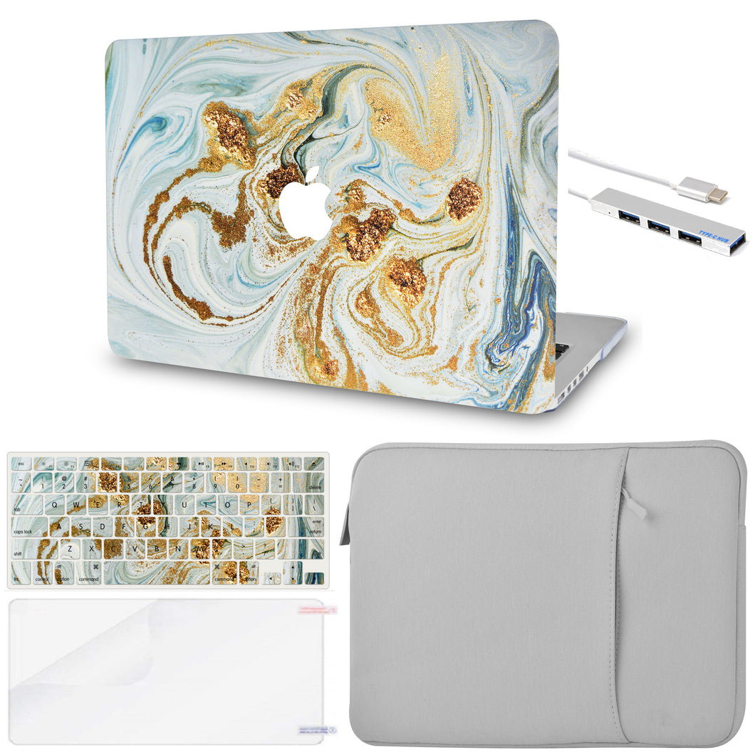 LuvCase MacBook Case  - Marble Collection - Glitter Marble with Sleeve, Keyboard Cover, Screen Protector and USB Hub