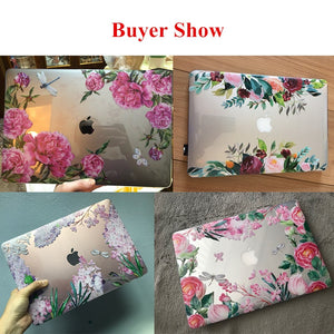 LuvCase Macbook Case Bundle - Floral Collection - Coral Floral with US/CA Keyboard Cover, Dust Plug and Sleeve