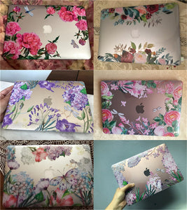 LuvCase Macbook Case Bundle - Floral Collection - Lavender and Pink Sakura with US/CA Keyboard Cover, Dust Plug and Sleeve