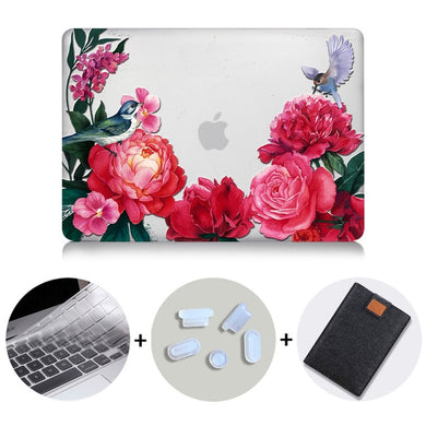 LuvCase Macbook Case Bundle - Floral Collection - Rhododendron with US/CA Keyboard Cover, Dust Plug and Sleeve