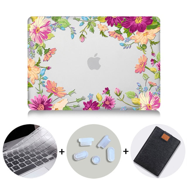 LuvCase Macbook Case Bundle - Floral Collection - Moutan Peony with US/CA Keyboard Cover, Dust Plug and Sleeve