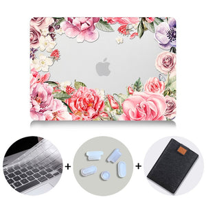 LuvCase Macbook Case Bundle - Floral Collection - Summer Roses with US/CA Keyboard Cover, Dust Plug and Sleeve