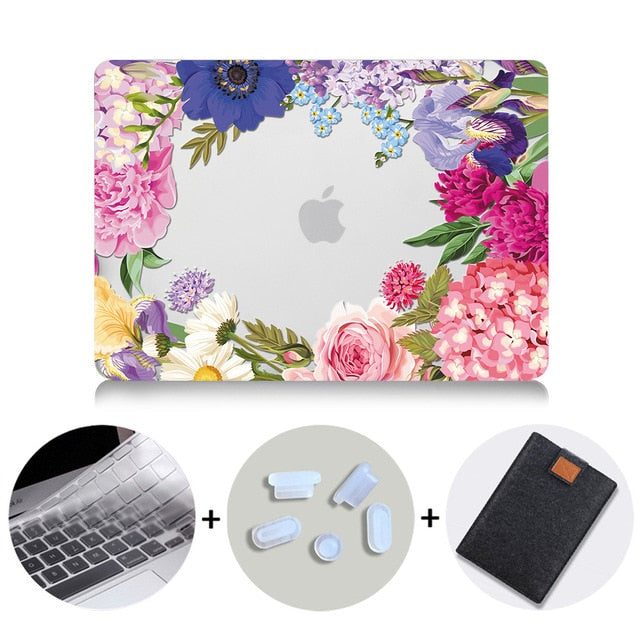 LuvCase Macbook Case Bundle - Floral Collection - Mixed Spring Floral with US/CA Keyboard Cover, Dust Plug and Sleeve