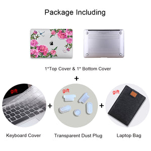 LuvCase Macbook Case Bundle - Floral Collection - Purple and Yellow Lily with US/CA Keyboard Cover, Dust Plug and Sleeve