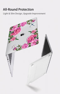 LuvCase Macbook Case Bundle - Floral Collection - Pink Roses with US/CA Keyboard Cover, Dust Plug and Sleeve