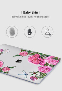 LuvCase Macbook Case Bundle - Floral Collection - Pink Roses with US/CA Keyboard Cover, Dust Plug and Sleeve