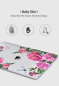 LuvCase Macbook Case Bundle - Floral Collection - Pale Pink Roses with US/CA Keyboard Cover, Dust Plug and Sleeve