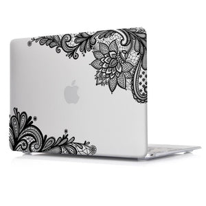 LuvCase Macbook Case - Lace Collection - Clear Case with Black Lace (with Free US Keyboard Cover and Dust proof cover)