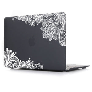 LuvCase Macbook Case - Lace Collection - Black Case with White Lace (with Free US Keyboard Cover and Dust proof cover)