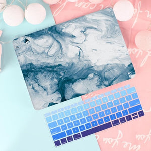 LuvCase Macbook Case Bundle - Macbook Case and US Keyboard Cover - Marble Collection - Ink Blue Marble