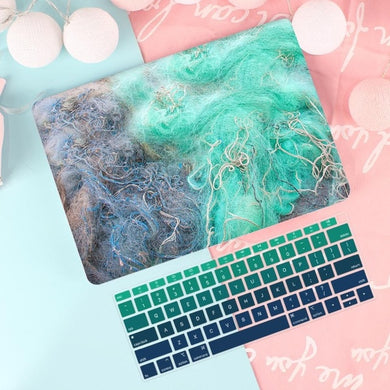 LuvCase Macbook Case Bundle - Macbook Case and US Keyboard Cover - Marble Collection - Ink Green Blue Marble