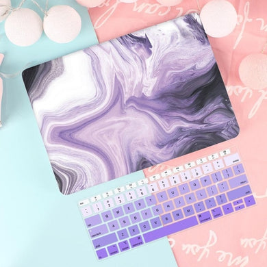 LuvCase Macbook Case Bundle - Macbook Case and US Keyboard Cover - Marble Collection - Ink Purple Black Marble