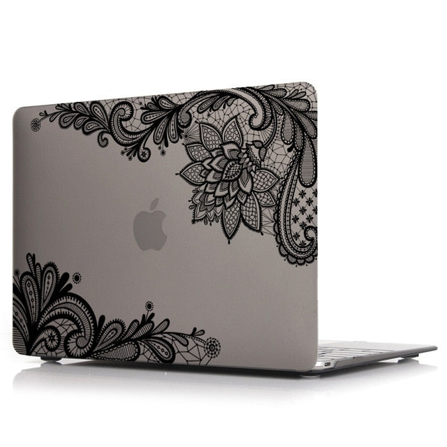 LuvCase Macbook Case - Lace Collection - Grey Case with Black Lace (with Free US Keyboard Cover and Dust proof cover)