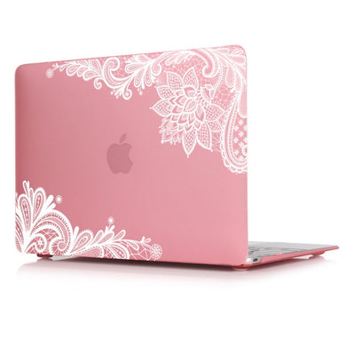 LuvCase Macbook Case - Lace Collection - Pink Case with White Lace