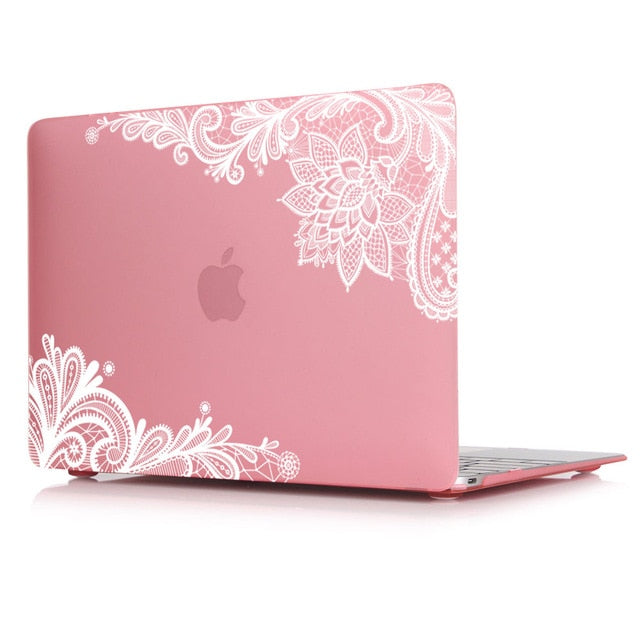 LuvCase Macbook Case - Lace Collection - Pink Case with White Lace