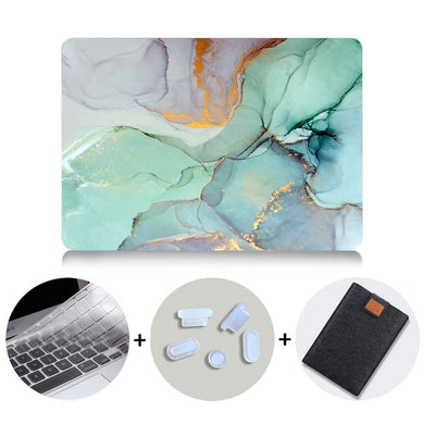 LuvCase Macbook Case Bundle - Marble Collection - Green Cracked Marble with US/CA Keyboard Cover, Dust Plug and Sleeve