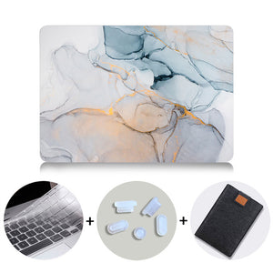 LuvCase Macbook Case Bundle - Marble Collection - Orange Blue Marble with US/CA Keyboard Cover, Dust Plug and Sleeve