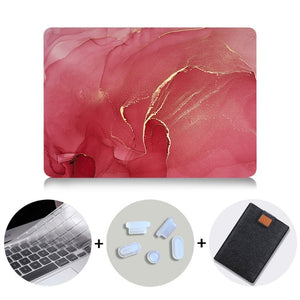 LuvCase Macbook Case Bundle - Marble Collection - Diffuse Red Marble with US/CA Keyboard Cover, Dust Plug and Sleeve