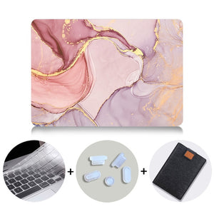 LuvCase Macbook Case Bundle - Marble Collection - Coral Red Marble with US/CA Keyboard Cover, Dust Plug and Sleeve