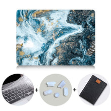 Load image into Gallery viewer, LuvCase Macbook Case Bundle - Marble Collection - Dark Blue with Gold Spark with US/CA Keyboard Cover, Dust Plug and Sleeve