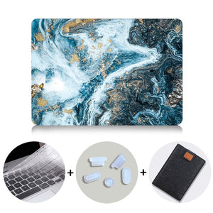 LuvCase Macbook Case Bundle - Marble Collection - Dark Blue with Gold Spark with US/CA Keyboard Cover, Dust Plug and Sleeve