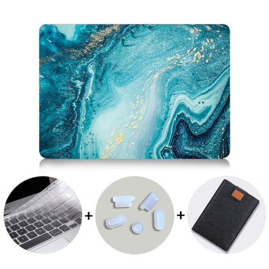 LuvCase Macbook Case Bundle - Marble Collection - Diffuse Ocean Marble with US/CA Keyboard Cover, Dust Plug and Sleeve