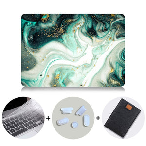 LuvCase Macbook Case Bundle - Marble Collection - Deep Green Marble with US/CA Keyboard Cover, Dust Plug and Sleeve