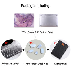 LuvCase Macbook Case Bundle - Marble Collection - Olive Gold Marble with US/CA Keyboard Cover, Dust Plug and Sleeve