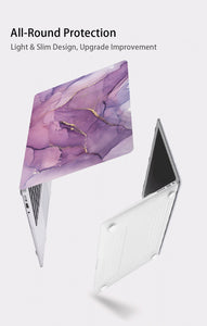 LuvCase Macbook Case Bundle - Marble Collection - Lavender Marble with US/CA Keyboard Cover, Dust Plug and Sleeve