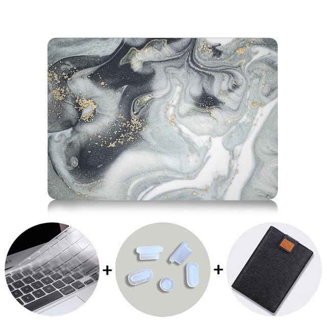 LuvCase Macbook Case Bundle - Marble Collection - Grey & White Diffuse Marble with US/CA Keyboard Cover, Dust Plug and Sleeve