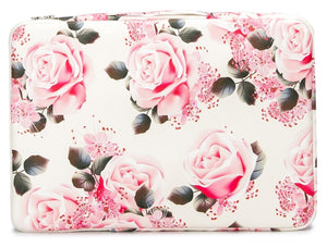 LuvCase Laptop 13 - 13.3 inch Sleeve Case Waterproof Canvas with Pocket - White Pink Roses