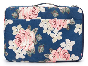 LuvCase Laptop 13 - 13.3 inch Sleeve Case Waterproof Canvas with Pocket - Navy Pink Roses