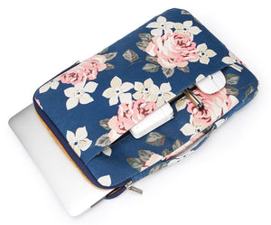 LuvCase Laptop 13 - 13.3 inch Sleeve Case Waterproof Canvas with Pocket - Navy Pink Roses