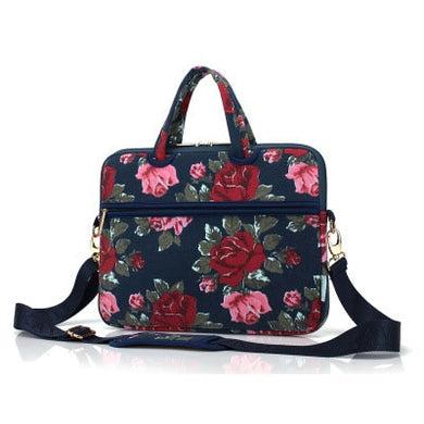 LuvCase Laptop Canvas Sleeve Shoulder Messenger Bag Case for 12/ 13/14/15 Inch - Dark Navy Roses