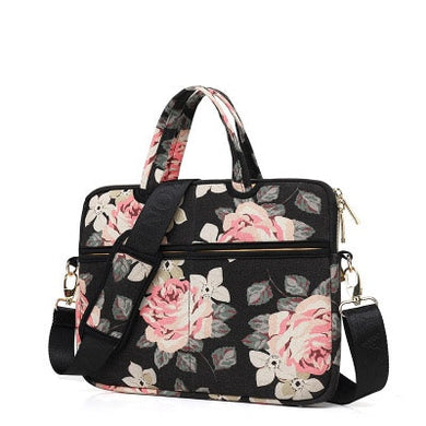 LuvCase Laptop Canvas Sleeve Shoulder Messenger Bag Case for 12/ 13/14/15 Inch - Black Roses