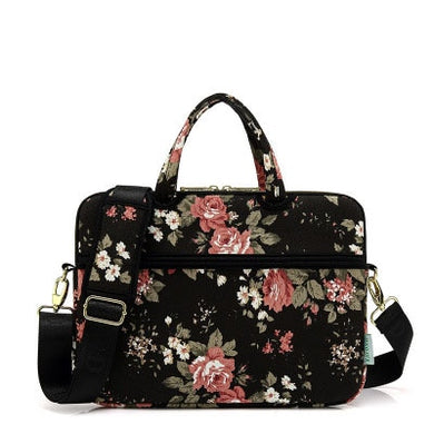 LuvCase Laptop Canvas Sleeve Shoulder Messenger Bag Case for 12/ 13/14/15 Inch - Black Roses