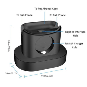 LuvCase 3 in 1 Charging Dock Station for AirPods Case+iWatch+iPhone Charger - Black