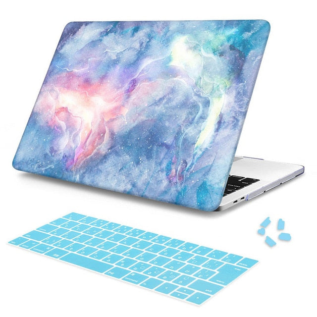 LuvCase Macbook Case Bundle - Macbook Case and Keyboard Cover - Marble Collection - Blue Red Marble