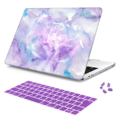 LuvCase Macbook Case Bundle - Macbook Case and Keyboard Cover - Marble Collection - Blue Purple Marble