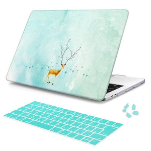 LuvCase Macbook Case - Marble Collection - Green Marble with Reindeer